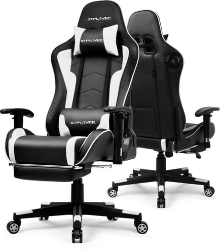 GTPLAYER - Gamingstoel met Bluetooth - Met Voetsteun en 3D Armleuningen - Wit