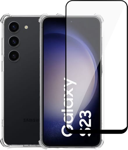 Geschikt voor Samsung S23 Plus Hoesje + Screenprotector – Full Cover Gehard Glas + Shock Proof Case – Transparant