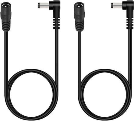 1M 2-Pack Zwarte 90° Graden DC Verlengkabel 5.5mm x 2.1mm voor Beveiligingscamera's, LED Strips en Printers