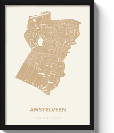 Poster Amstelveen A4 - 21 x 30 cm - Beige (Exclusief Lijst)