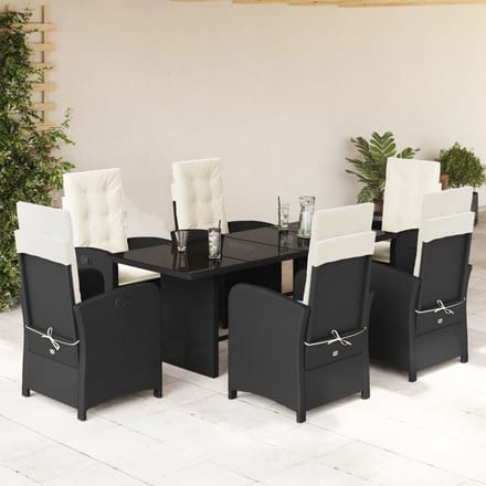 vidaXL - 7-delige - Tuinset - met - kussens - poly - rattan - zwart