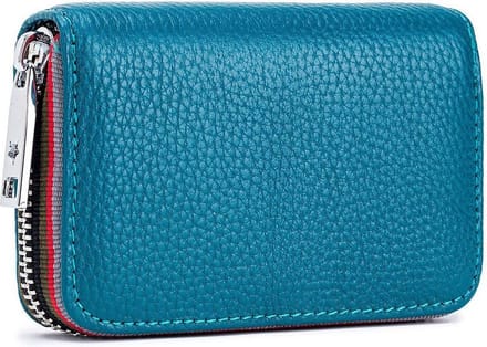 ZILOU® Leren Pasjeshouder met Rits - RFID Anti‑Skim - 14 Pasjes - Petrol Blauw