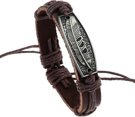 Fako Bijoux® - Armband Leer - Plate Veer - Bruin