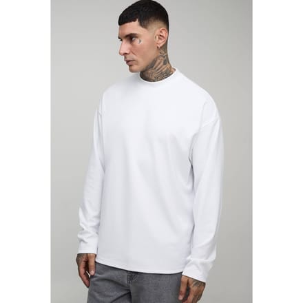 Lang, oversized, superzwaar premium T-shirt met lange mouwen | White | Size Medium