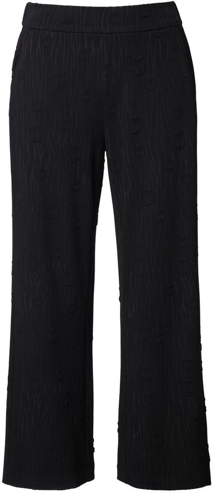 Ulla Popken - Dames - Jacquard-jerseybroek wijde pijpen elastische tailleband - Zwart - Maat 46+