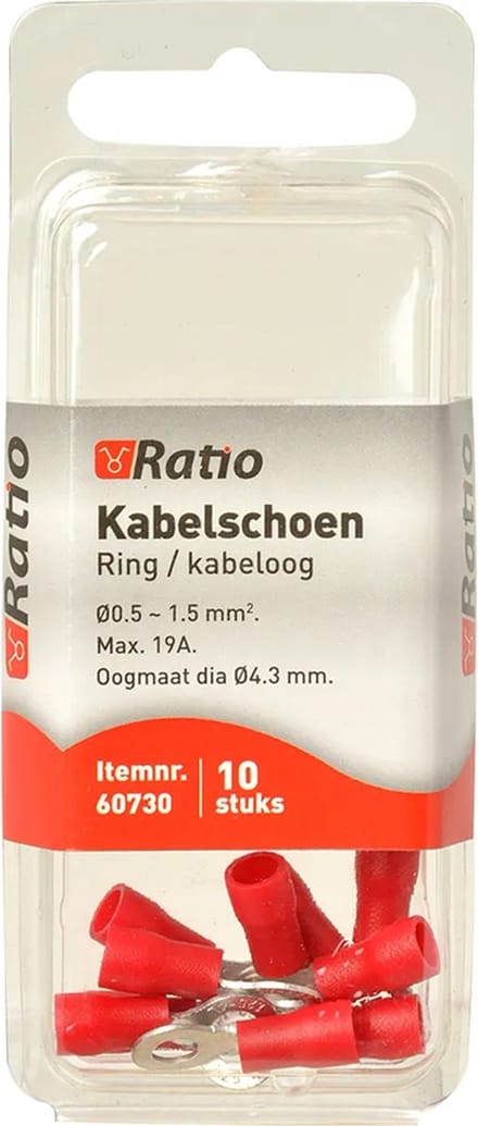 Ratio Kabelschoen Ring/kabeloog 0.5-1.5mm² - 4mm - Rood - 10st in blister