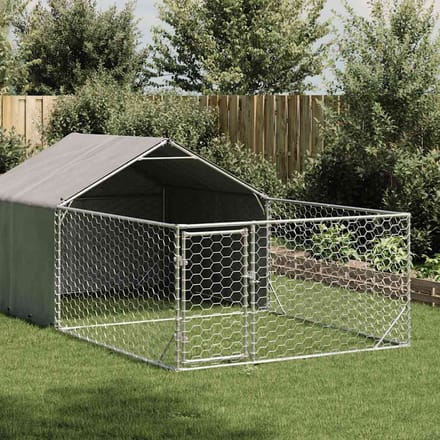 vidaXL - Hondenkennel - met - ren - 7x2x1,5 - m - gegalvaniseerd - staal