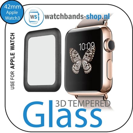 Screenprotector - Apple Watch 3 42mm - zwart rand - 3D gehard glas