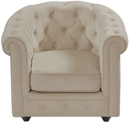 Vente-unique Fauteuil van beige velours CHESTERFIELD