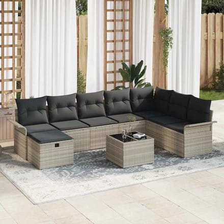 vidaXL - Tuinbank - Set - 9 - st - Lichtgrijs - poly - rattan