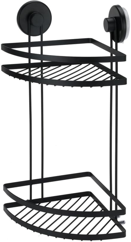 Bathroom Solutions Badkamer doucherek organiser - zwart - metaal - zuignappen - 25 x 18 x 37 cm