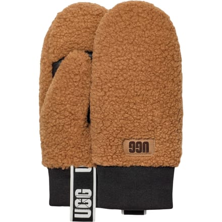UGG® UGG fluff Mitten With Logo Tape for Women in Brown, Size S/M, Fleece/Polyester/Leather