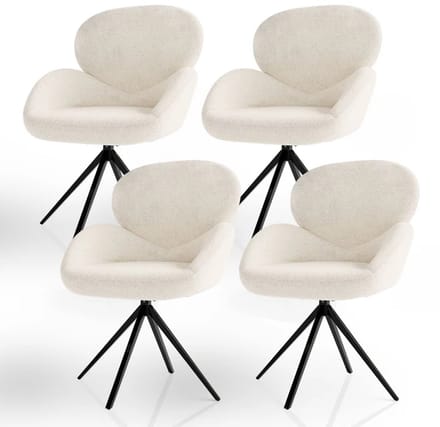 Draaistoel / Eetkamerstoel Albano - Incl. Draaifunctie - Bouclé Stof - Crème - Set van 4