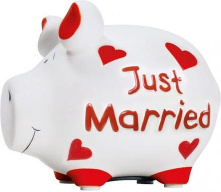 Spaarpot spaarvarken - Just Married print - 12 cm - Huwelijk/bruiloft cadeau