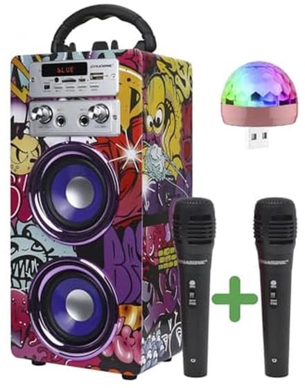 Dynamische Karaoke Machine - Draagbare Karaoke Speaker met 2 Microfoons, Bluetooth, USB Light, USB en SD Kaartlezer, Uniek Geschenk