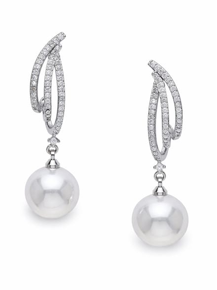 AVANT-GARDE PARIS Oorbellen - Dangle - Elegante - Rhodium Plated - 3.5 cm - Curved Pavé-set