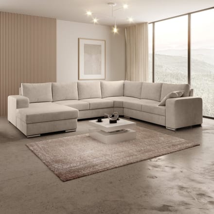 Meubella - Hoekbank Adel - Beige - Velvet - Links