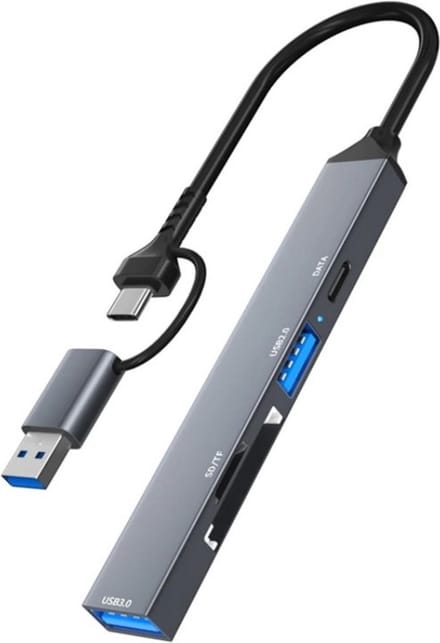 USB en USB-C naar SD - Micro SD - USB 3.0 - kaartlezer adapter hub geschikt voor o.a. iPhone en laptop - grijs - Provium