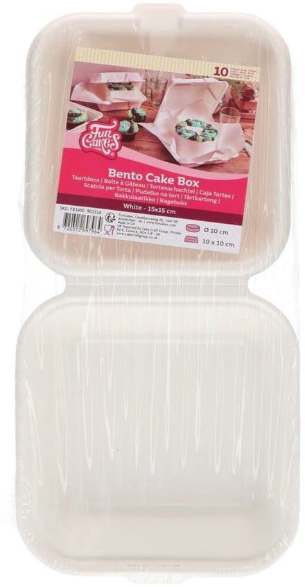 FunCakes Taartdoos Bento - Vierkant - Wit - 15x15 cm - 10 Stuks