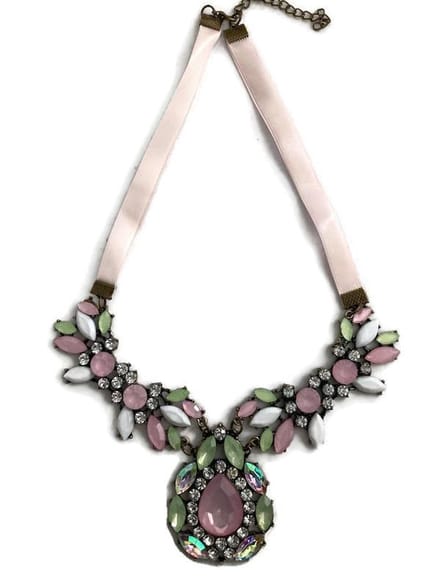 Petra's Sieradenwereld - Handgemaakte ketting met strass en lint (858)