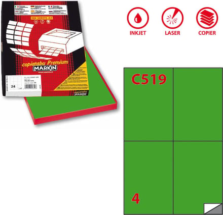 Markin X210C519VE, Groen, Zelfklevend printerlabel, A4, Cellulose, Acryl, Permanent