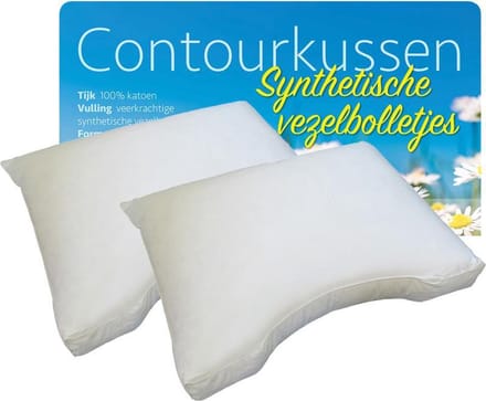 iSleep Contourkussen Set (2 Stuks) - Vezelbolletjes - 60x70 cm - Wit