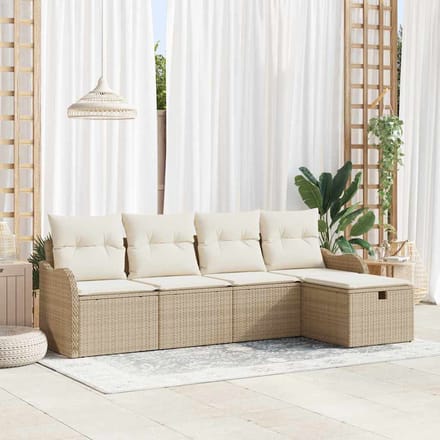 vidaXL - Tuinbank - Set - 5 - st - 4-zits - Beige - en - Crème - poly - rattan