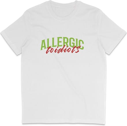 T Shirt Heren Dames - Grappige Tekst: Allergisch voor Idioten - Wit - M