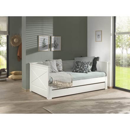LUCEVI - Pino 93 Uitschuif Kajuitbed + Lattenbodem - Wit - 90/180x200 cm