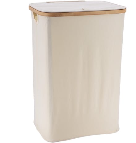 Tendance Wasmand met deksel - bamboe hout - 70L - naturel wit - 60 x 40 x 30 cm - was sorteren