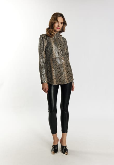 Faina Leren overhemd Dames beige slang