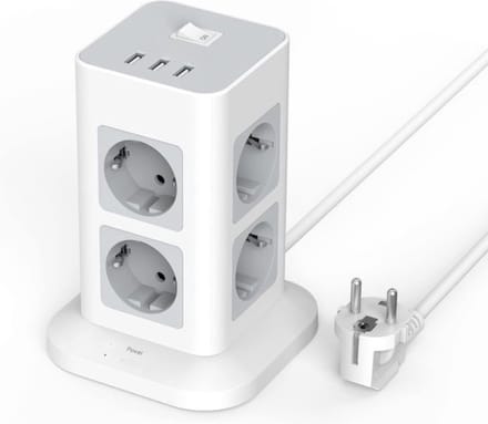 Multiple Surge Protection 3600W 16A, 8-Way Power Strip, Power Strip with 3 USB, Multiple Plug with 2M Extension Cord, Wall Socket, Splitter for Home, Gray
