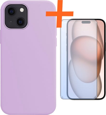 Hoes - Met Screenprotector - Geschikt voor Apple iPhone 15 Plus - Sterk & Shockproof - Back Cover - Siliconen Case - Telefoon Hoes - Lila