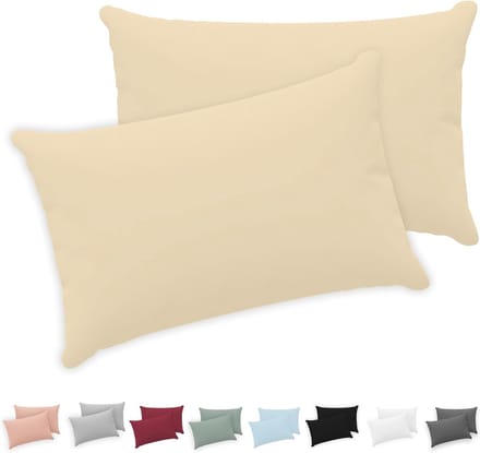 Famanu – Kussensloop (Set van 2) - 100% Katoen Jersey 150 - Beige - Kussensloop - Kussenhoes met ritssluiting - Oeko - Tex gecertificeerd