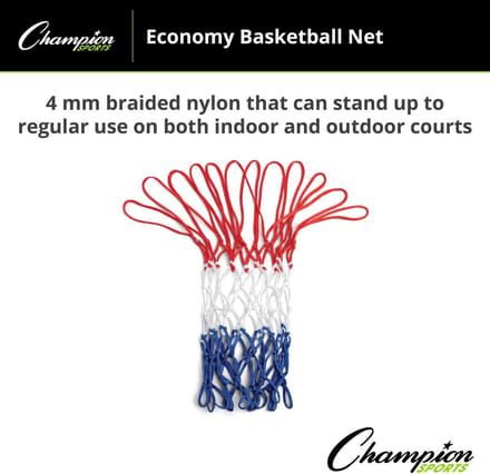 Basketbalnet Standaard Maat - Gevlochten Nylon - Rood, Wit, Blauw