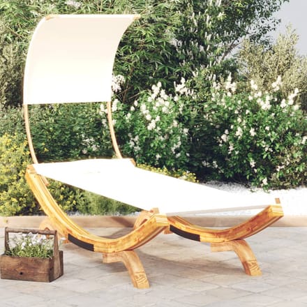 vidaXL - Loungebed - met - luifel - 100x200x126 - cm - massief - gebogen - hout - crème