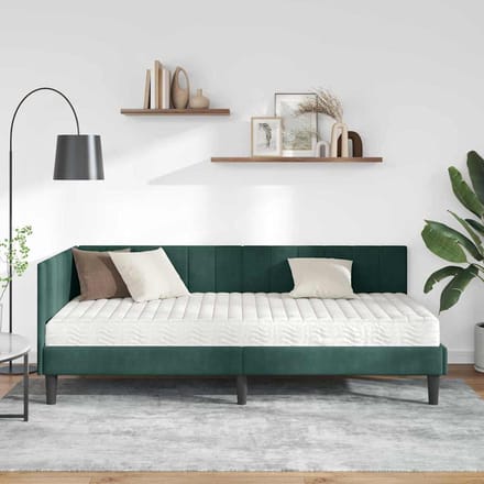 vidaXL - Hoekbedframe - met - Matras - 2 - st - Donkergroen - 90 - x - 200 - cm - Fluweel