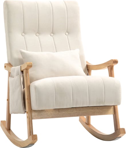 HOMCOM - Schommelstoel - Linnenlook - Hout - met Lendenkussen - Beige