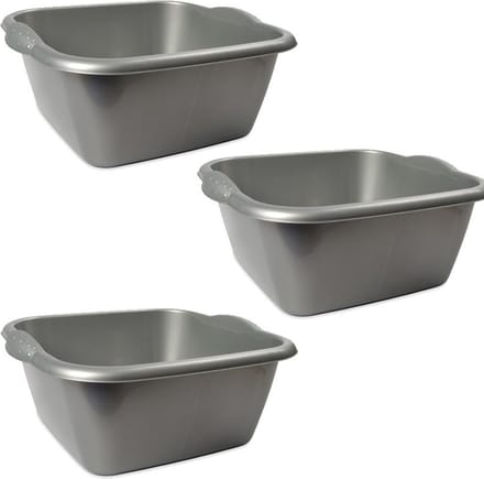 Hega Hogar Afwasteil - 3x - rechthoek - zilver - 3L - 25 x 23 x 10 cm - afwasbak