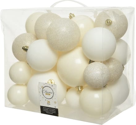 Decoris Kerstballen - 26x st - wol wit - 6-8-10 cm - kunststof - kerstversiering