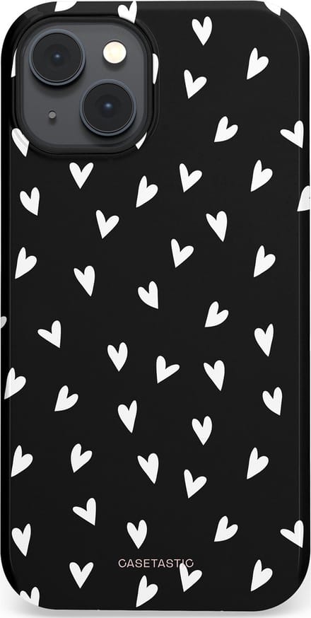 Casetastic hoesje geschikt voor Apple iPhone 14 Plus - MagSafe - Dubbellaagse bescherming - Stippen Hart - Fashion Case - Zwart Grijs