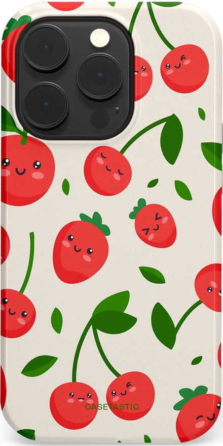Casetastic hoesje geschikt voor Apple iPhone 14 Pro - MagSafe - Dubbellaagse bescherming - Knappe Kers - Fashion Case - Crème Rood Wit Groen