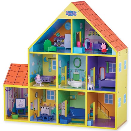 Peppa Pig - Groot houten Speelhuis Speelset - 65 cm - 9 kamers en 18 accessoires