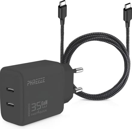 Usb adapter 2 poorten + usb C kabel 2 meter - Snellader - Tegelijk opladen - Oplader - Adapter - Stekker - Oplaadkabel - Usb C naar usb C - GaN