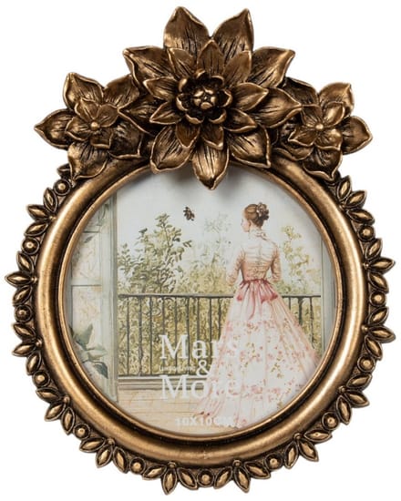 Fotolijst rond bloem resin goud 14x2,7x17cm