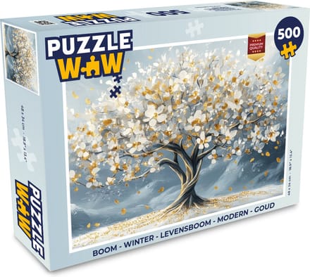 Puzzel Boom - Winter - Levensboom - Modern - Goud - Legpuzzel - Puzzel 500 stukjes