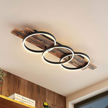 Lindby LED plafondlamp Sentoa, hout, 100 cm lang, 3.000 K