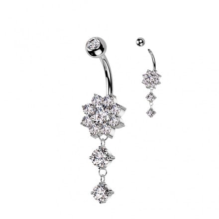 Navelpiercing bloem met dubbele ronde hanger - zilver - LMPiercings