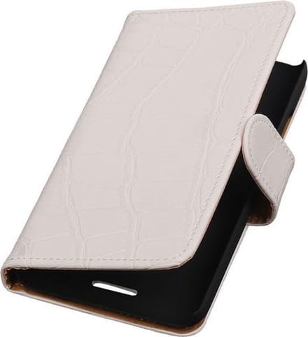 HTC One Max - Croco Wit Booktype Wallet Hoesje