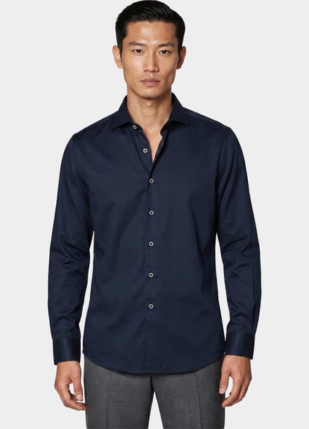 R2 Overhemd Twill Donkerblauw (navy) - Maat 38 - Heren - Overhemden Formeel